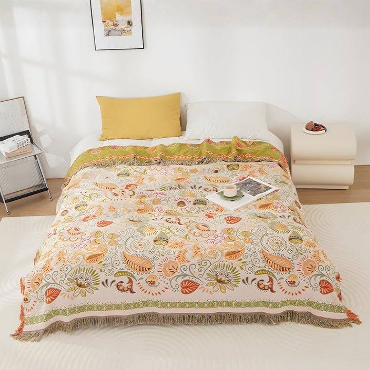 Autumn_Leaf_Boho_Reversible_Blanket_-_Soft_Cotton_Gauze_Throw_with_Tasseled_Edges_0