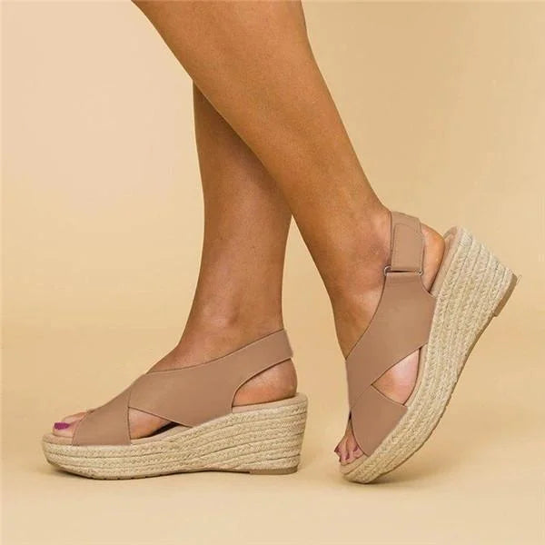 Espadrilles-Damen-Keilabsatz-orthopadisch-Elastischer-Crossband-Riemen-Terrasoft